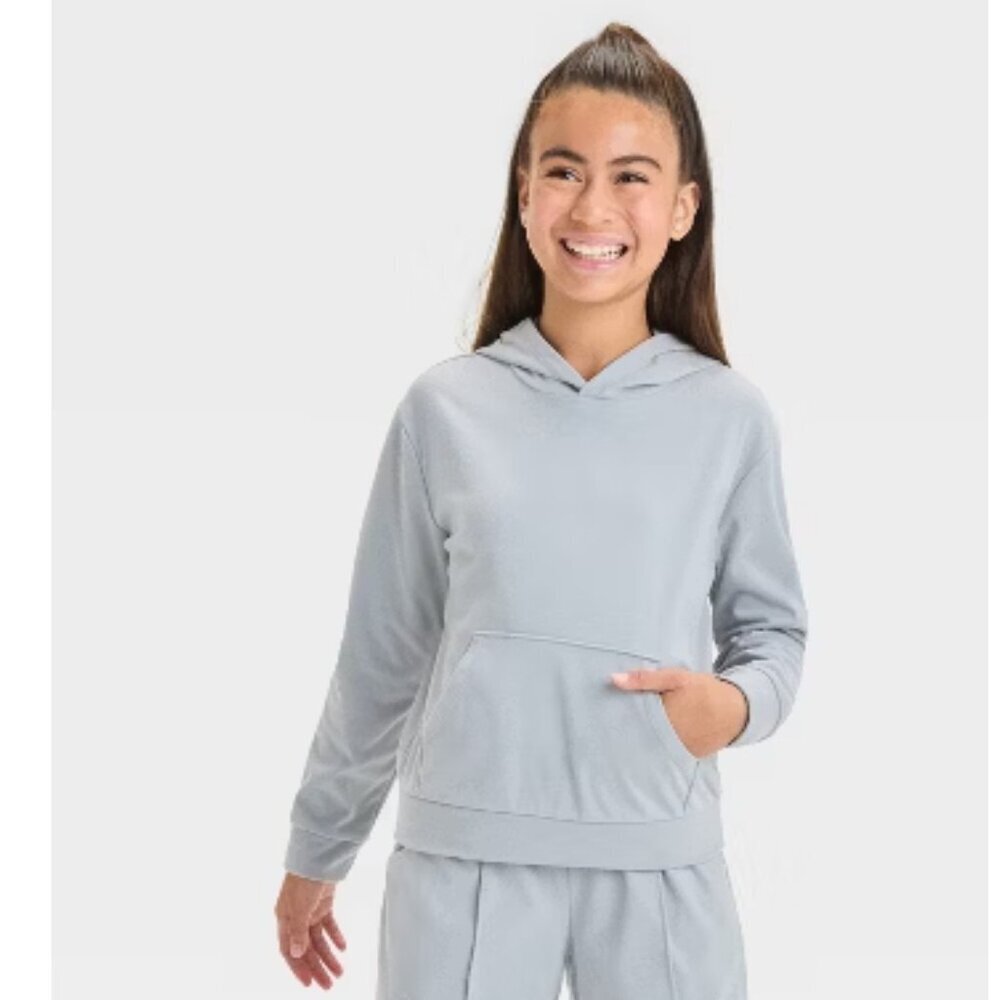 Cat & Jack Girls' Brushed Knit Pullover Hoodie Medium Gray L 10/12 NWT